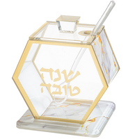 Plat à miel hexagonal en acrylique personnalisé en usine, plat à miel en lucite, judaïca, plat à miel en lucite pour la fête de Rosh Hashanah