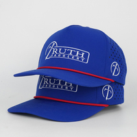 Gorra Deportiva Azul Impermeable con Orificios Cortados a Láser, Logotipo Bordado Personalizado, Parche de Goma, Gorra de Poliéster con Cuerda para Hombre