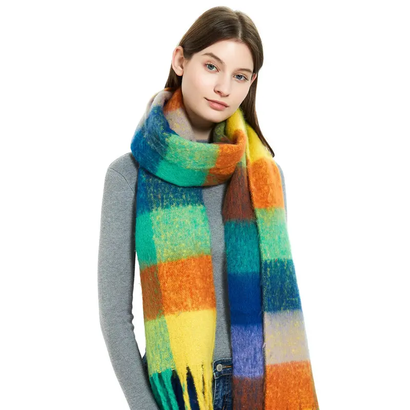 Khăn choàng dệt kim Cashmere chăn mùa đông khăn khác chiếc khăn đồng bằng dài len tùy chỉnh dệt kim khăn cho phụ nữ