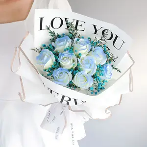 Hoa cẩm chướng xà phòng nghiền nát băng xanh mô phỏng hoa hồng nhỏ bó hoa Ngày Valentine quà tặng sáng tạo cho bạn trai và bạn gái