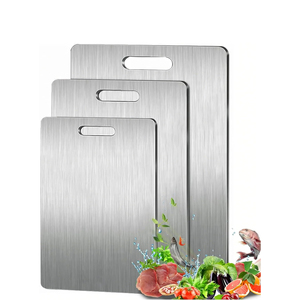 Planche à découper rectangulaire en acier inoxydable double face antidérapante, non toxique, compatible lave-vaisselle, pour la cuisine - Product Image 1