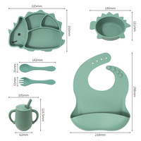 Ensemble de vaisselle pour enfants, assiette à motif de dinosaure, bol pour bébé, tasse à paille, cuillère, bavoir, ensemble de 6 pièces
