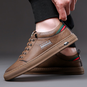 Y3OPA Zapatillas de deporte de cuero blancas para hombre, punta redonda, suela de goma transpirable, zapatos informales con cordones para caminar - Product Image 4