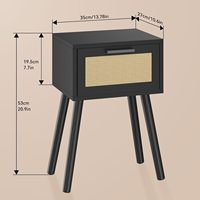 Table de chevet noire avec tiroir et pieds en bois massif, table de chevet en rotin pour chambre à coucher, salon, table d'appoint pour canapé