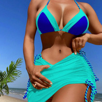 Maillot de bain triangle personnalisé avec jupe de plage assortie, ensemble de maillots de bain de carnaval, fabrication OEM, vente en gros, color block, tenue de festival