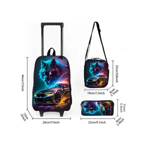 Ensemble <span class=keywords><strong>de</strong></span> <span class=keywords><strong>sac</strong></span> à dos scolaire à <span class=keywords><strong>roulettes</strong></span> Wolf Racing avec boîte à lunch et trousse à crayons, fermeture à glissière, capacité <span class=keywords><strong>de</strong></span> 20 à 35 L, pour enfants unisexes - Product Image 2