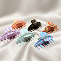 CHUJIAN Pinces à cheveux en acétate rayées couleur bonbon, pinces requin colorées et vibrantes, pinces élégantes et minimalistes à maintien solide pour femmes