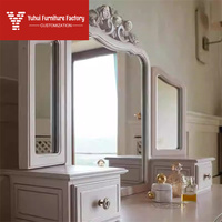 Coiffeuse Rétro Française, Table de Maquillage Minimaliste Américaine de Luxe en Bois Massif, Ensemble Coiffeuse avec Miroir et Chaise pour Chambre Parentale