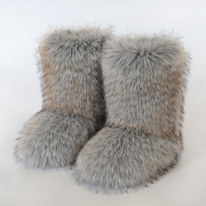 Bottes d'hiver en fourrure synthétique imitation renard et raton laveur, à tige courte, bout rond, semelle en caoutchouc, pour la <span class=keywords><strong>neige</strong></span> - Product Image 1