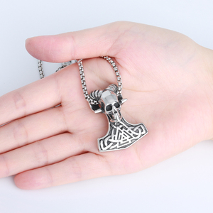 Perhiasan Hip Hop Baja Anti Karat Liontin Kepala Domba Setan Tengkorak Viking Valknut Simpul Irlandia Liontin Palu Thor - Product Image 3