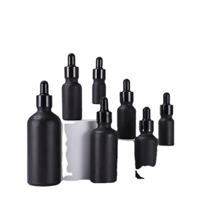 Refillable 5ml 10ml 15ml 20ml 30ml <b>50ml</b> 100ml Round Black Matte Glass Serum Essential Oil Tincture Dropper <b>Bottle</b> - Product Image 1