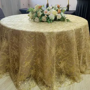 Özelleştirilmiş toptan yeni masa örtüsü altın dantel yuvarlak masa örtüsü toptan düğün dantel masa örtüsü