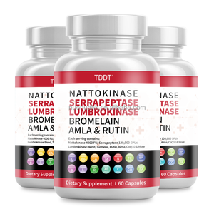 OEM Natto Extract Nattokinase Serrapeptase Lumbrokinase Capsules Bromelain Amla and Rutin Herbal <b>Supplement</b> 60 Capsules - Product Image 1