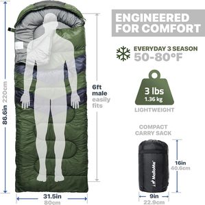 Sacs de couchage imperméables ultralégers MalloMe pour adultes et enfants, filles et garçons, 3 saisons, équipement de randonnée, camping, backpacking - Product Image 3