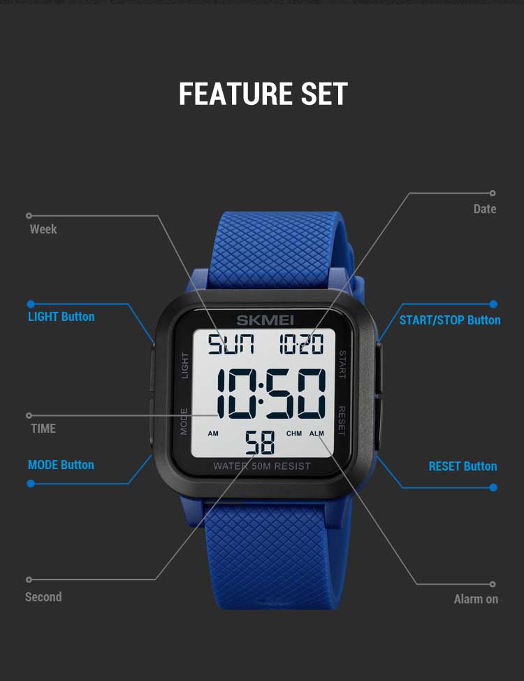 Skmei 1894 wholesale guangzhou men digital watch original PU leather band water proof Multi function character sports watch
