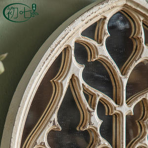 Espejo de pared estilo francés con forma de arco, marco de madera maciza para sala de estar o vestidor. - Product Image 4