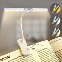 Lampe de lecture à double tête 14 LED Touch Control avec 3 couleurs et 8 luminosités Lampe de lecture USB rechargeable pour les soins des yeux Clip on Book