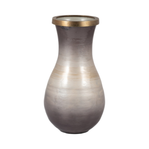 Vaso in Vetro con Bordo in Metallo e Finitura Sfumata, Decorazione Moderna per Soggiorno - Product Image 1