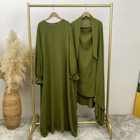 6778+2339 #   Nouvel ensemble Abaya 2 pièces Ramadan en crêpe bulle chic avec Khimar long à trou latéral et poignets plissés avec poches – Robe élégante