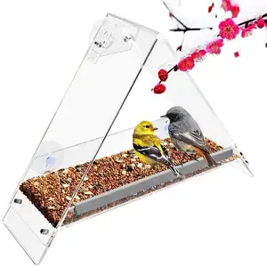 modern bird garden feeder high reach hook clear view window bird feeder hanging with strong suction cups