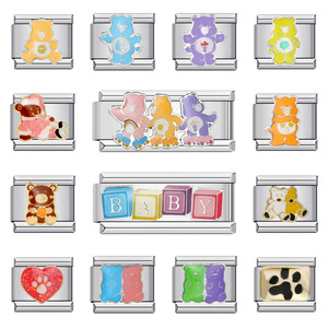 <b>Cute</b> Bear Italian Modular <b>Bracelet</b> Stainless Steel Bezel Setting DIY Elastic Splicing Bangle Unisex Everyday Wear - Product Image 1