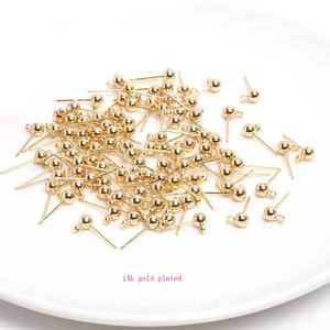 Серьги-гвоздики с круглой подвеской, Ювелирная фурнитура из латуни с серебряным покрытием 14 к, 18 К, 3 мм, 4 мм - Product Image 2