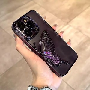 Cho Sang Trọng Cover Quay Lại <span class=keywords><strong>iPhone</strong></span> 15 14 13 12 14 Pro Cộng Với Max Bướm Mạ Điện Quicksand Trường Hợp Điện Thoại Với Máy Ảnh Bảo Vệ - Product Image 2