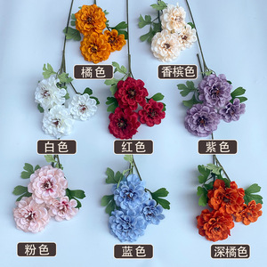 Three Headed <b>Artificial</b> Marigold <b>Flowers</b> 69cm Orange Plastic <b>Silk</b> Wedding Decorations - Product Image 2