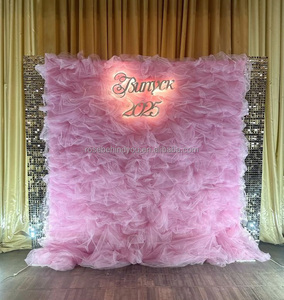 Fondo de Tul Rosa para Boda, 8x8 pies, con Volantes, Decorativo para Eventos y Fiestas - Product Image 4