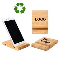 Soporte de Escritorio para Teléfono de Bambú Natural Personalizado con Diseño de Borde Redondeado de Doble Ranura, Soporte Antideslizante para Teléfono Celular y Tableta