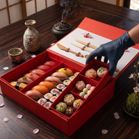 Boîte à sushi haut de gamme personnalisée, écologique, recyclable, en carton magnétique, avec compartiments pour sauces, pour la restauration