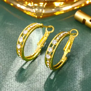 European And American Hoop Earrings Silver Gold Plated Earrings Exaggerated Crystal Big Circle Earrings