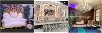 Canapé de mariage en velours en forme de coquille, causeuse blanche avec pieds en métal doré, canapé de luxe pour événements, banquets, fêtes, mobilier d'hôtel