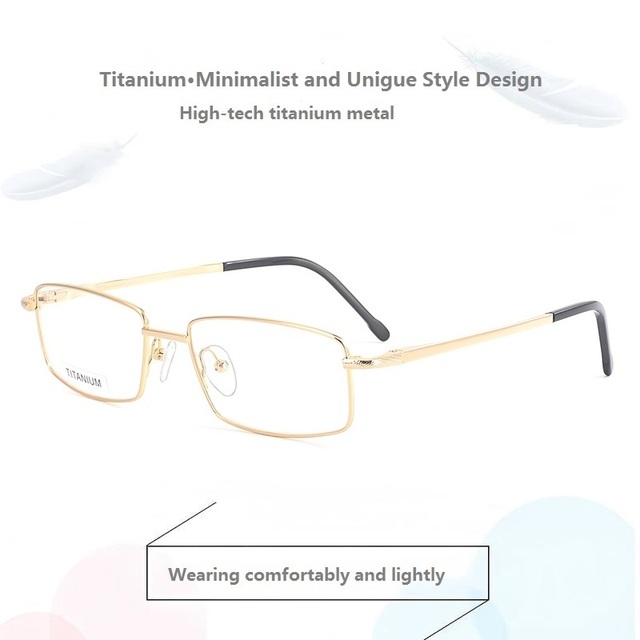 Wholesale High Quality Solid Titanium Alloy Eyeglasses Rectangle Shape Super Light Frame Gold Diamond Face Shape AC Lenses