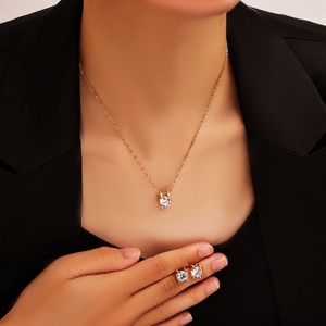 Classic Zircon <b>Necklace</b> Set 2ct Claw Setting Gold Tone Clavicle Chain Jewelry Gift Fashion - Product Image 2