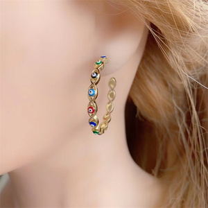 Boucles d'oreilles en émail turc mauvais <span class=keywords><strong>yeux</strong></span> bleus, <span class=keywords><strong>yeux</strong></span> <span class=keywords><strong>grec</strong></span> plaqué or 24k, boucles d'oreilles assorties pour les <span class=keywords><strong>yeux</strong></span> - Product Image 4