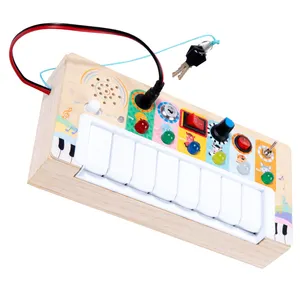 Montessori Educatief Speelgoed Peuters Muzikaal Speelgoed Houten Sensorisch Bord Elektronisch Piano Druk Bord Met Led Lichtschakelaar