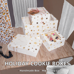 Caja de Regalo de Cartulina Blanca de 300 g/m² con Laminado Mate Estrella de Navidad para Pasteles, Galletas, Chocolates, Dulces y Productos de Panadería Navideños - Product Image 2