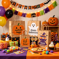 Sac en papier kraft d'Halloween en gros avec logo personnalisé, motif fantôme effrayant, sac d'emballage pour boulangerie, idéal pour les fêtes.