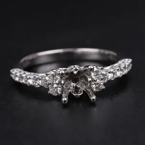 Abiding Professional Fine Jewelry Factory Custom Ring Blank Diamond Ring Mounting Wholesale Solid 18K White Gold Semi Mount