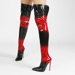 Black Red Gradient Color High Heel Thigh High Boots Women's Stiletto <b>Shoes</b> Back Zipper Over Knee Big Size 47 - Product Image 2