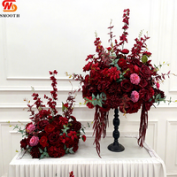 SMS 60cm Dunkelrote Blumenkugel Künstliche Weinrote Burgunderrote Seiden-Rosen-Hortensien-Blumenkugel für Hochzeits- und Eventdekoration