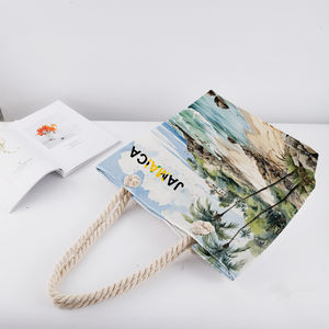 Sac fourre-tout décontracté pour femmes sac à main deux poignées Logo personnalisé imprimé sac de plage de bain d'été pour <span class=keywords><strong>voyage</strong></span> vacances fermeture éclair lettre jamaïcaine - Product Image 3