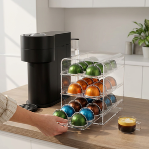 Organizador de Cápsulas de Café de Acrílico Personalizado de Tres Niveles, Transparente, con 3 Cajones Deslizantes, Capacidad para hasta 30 Cápsulas - Product Image 3