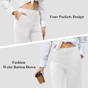 Pantalones Anchos de Cintura Alta FOXA para Mujer, Elásticos, Transpirables, con Bolsillos, para Oficina, Trabajo, Casual - Product Image 5