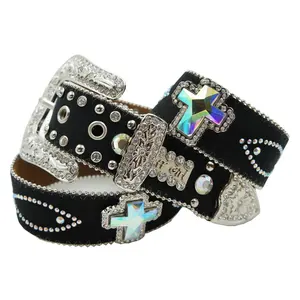 WESTERN RHINESTONE TRANSFER DESIGN CROSS COWBOY CRYSTAL BELT 110cm