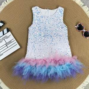 Nouvelle arrivée, robe de princesse en tulle à paillettes imprimée pour filles, robe décontractée à ligne A, longueur genoux, tenue de soirée - Product Image 6