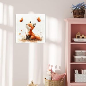 Cuadro de lienzo estirado para niños <span class=keywords><strong>con</strong></span> impresión digital Songwoo, pintura por números de zorro bebé y mariposas naranjas en <span class=keywords><strong>acuarela</strong></span> - Product Image 3