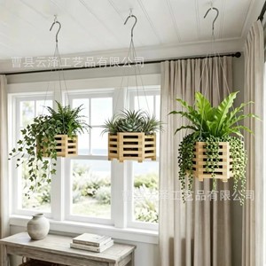 Wooden octagonal flower <b>basket</b> storage rack <b>for</b> balcony and courtyard green <b>plant</b> hanging <b>basket</b>, solid wood flower pot, - Product Image 3
