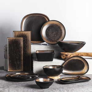 批发工厂雅宇耐热黑窑换炊具哑光日本餐厅餐具中国陶瓷晚餐套装 - Product Image 3